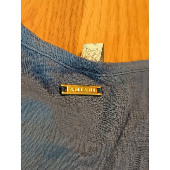 Amiani Crop Top Tank Size Medium Blue Ruffle Trim Summer Beach Vacation V Neck - Picture 9 of 9